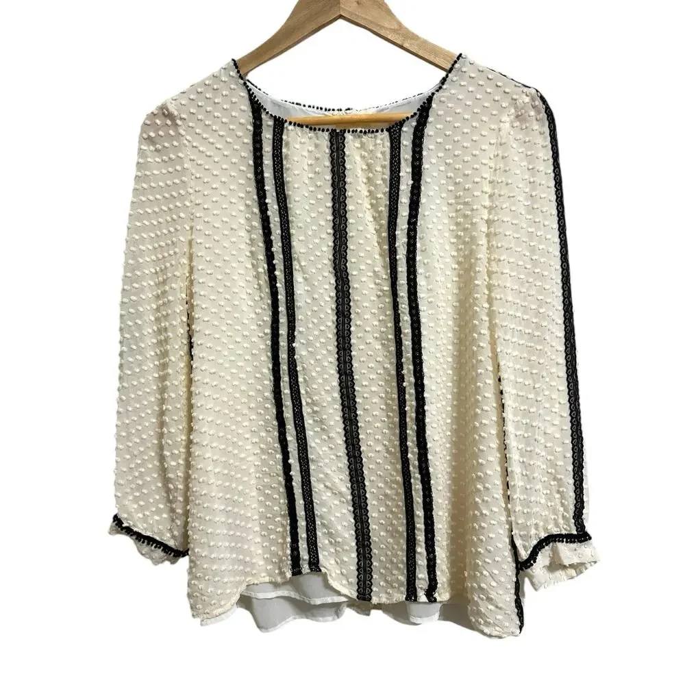 J.crew lace trim swiss dot long‎ sleeve blouse size 8 #06687